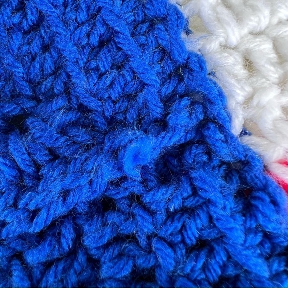 Handmade Crochet American Flag Afghan Patriotic Red White and Blue Huge! USA GUC - Picture 10 of 12
